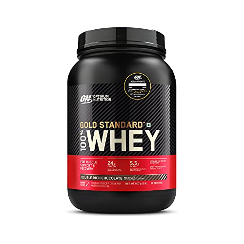 Optimum Nutrition (ON) Gold Standard 100% Whey (2 lbs/907 g) (Double Rich Chocolate) Protein Powder for Muscle Support & Recovery, Vegetarian - Primary Source Whey Isolate