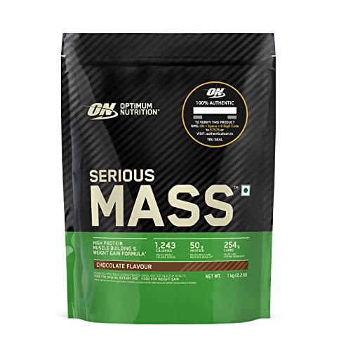 Optimum Nutrition (ON) Serious Mass High Protein High Calorie Weight Gainer Powder - 1 kg (Chocolate) with Vitamins and Minerals, Suitable for Vegetarians