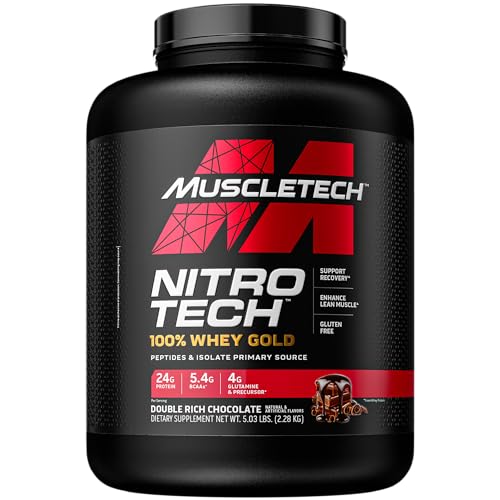 MuscleTech Performance Series Nitro Tech Whey Gold| 24g Protein| With BCAA & Glutamine & Precursors |For Lean Muscle Gain| Sports Nutrition | 4lbs (1.81Kg) | Double Rich Chocolate Flavour