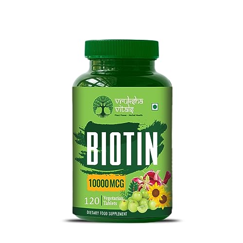 Vruksha Vitals Biotin 10000 mcg per tablet (from Sesbania Grandiflora) tablets - Biotin 10000mcg for Hair Growth, Nails and Skin