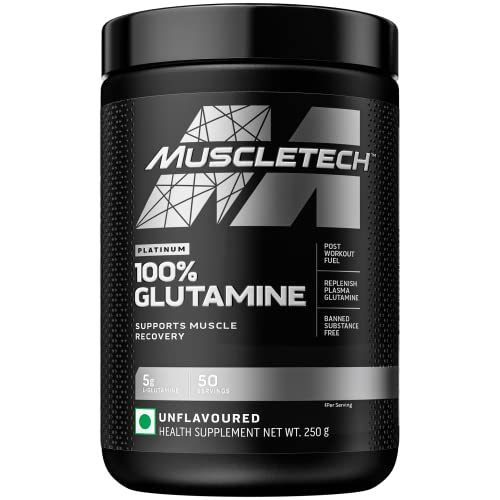 MuscleTech Glutamine Powder | MuscleTech Platinum 100% Glutamine Powder | Post Workout Recovery Drink | L-Glutamine Powder for Men & Women | Muscle Recovery | Unflavored (50 Servings)