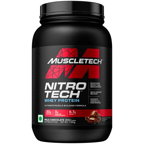 MuscleTech Nitrotech Whey Protein Powder Ultimate Muscle Building Formula for Muscle Support & Recovery Vegetarian Milk Chocolate - 1Kg