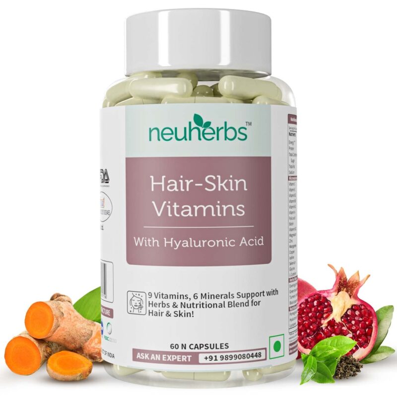 Neuherbs Hair Skin Vitamins Supplement with Hyaluronic Acid - 60 Capsules
