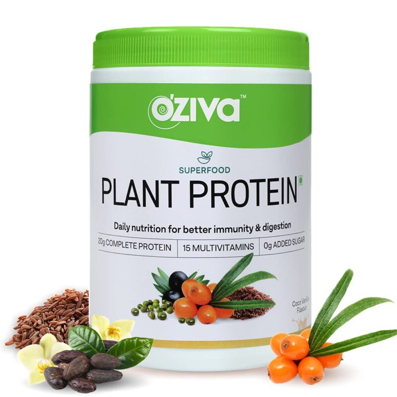 OZiva Superfood Plant Protein Powder, for Men & Women, Coco Vanilla, 500g