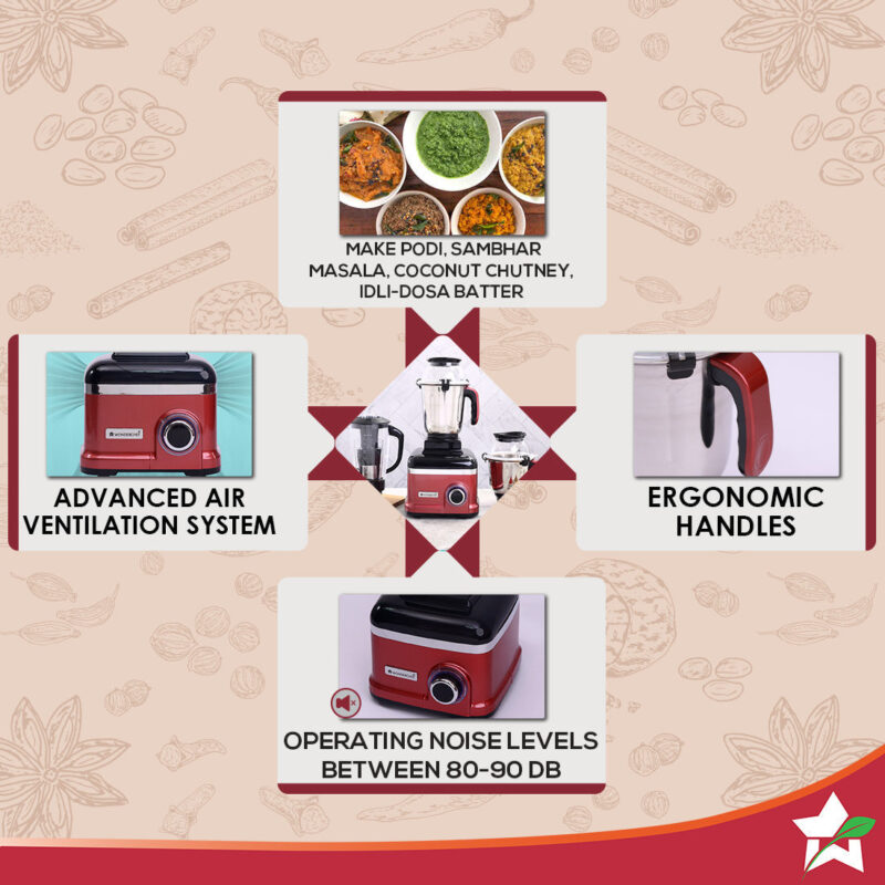 Sumo Rust DLX Mixer Grinder with 4 Stainless Steel Jars, 1000 W in Rust - Image 3