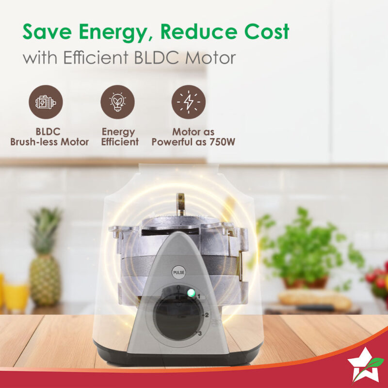 Hush BLDC Mixer Grinder | 3 Jars for Blending, Dry Grinding, Chutney Grinding | Low Friction | Low Noise | Conserves Power | Grind Masalas, Nuts, Coconut to Fruits/Vegetables | RPM 18,000 - Image 2