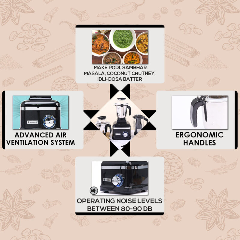 Sumo Black DLX Mixer Grinder with 4 Stainless Steel Jars, 1000 W in Black - Image 4