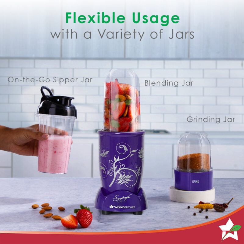 Nutri-blend Mixer Grinder Blender, Smoothie Maker, 3 Unbreakable Jars (Blending, Grinding, and Sipper Jar), 500W 22000 RPM 100% Full Copper Motor, SS Blades, 2 Year Warranty, Purple - Image 2
