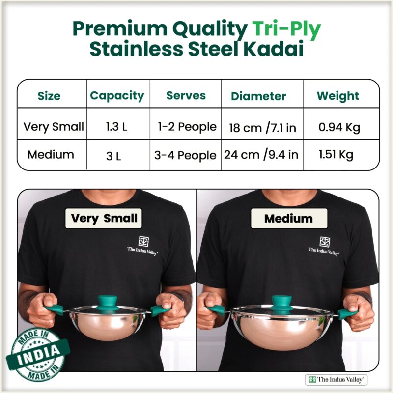 TurboCuk Tri-ply Stainless Steel Wok Kadai, Premium Quality, 3 Layer Thick Body, 100% Toxin-free, Non-stick, 1.3/3 L, 18/24 cm - Image 5