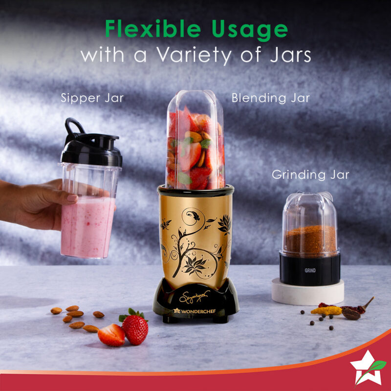 Nutri-blend Mixer Grinder Blender, Smoothie Maker, 3 Unbreakable Jars (Blending, Grinding, and Sipper Jar), 500W 22000 RPM 100% Full Copper Motor, SS Blades, 2 Year Warranty, Champagne - Image 2