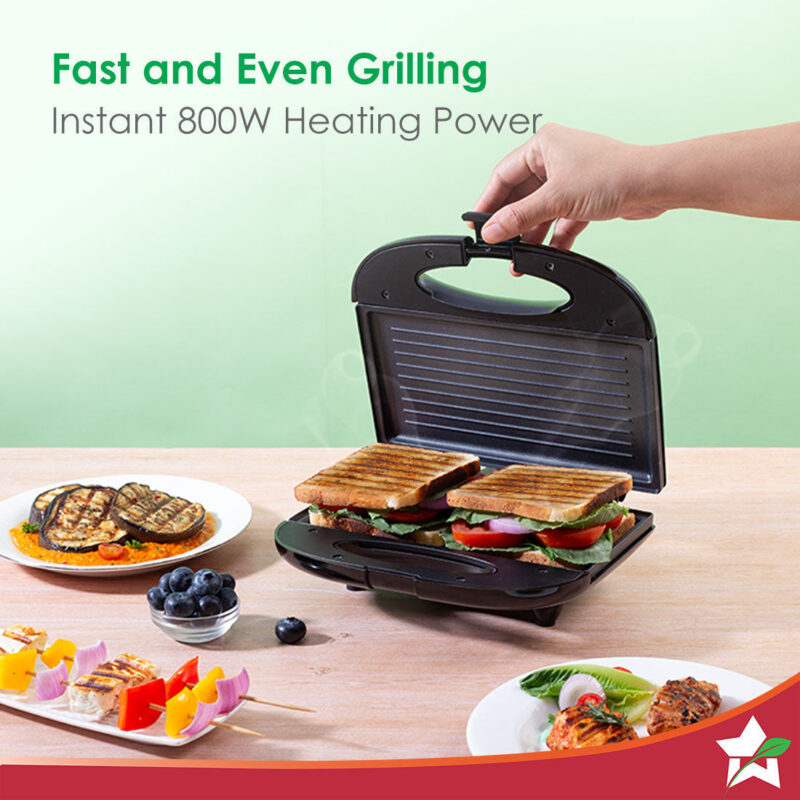 Prato Plus Griller Auto Temp Control, LED indicator | 800 W | Non-stick Coated Plates | Oil Free Toasting| Easy to Clean| 1 Year Warranty - Image 3