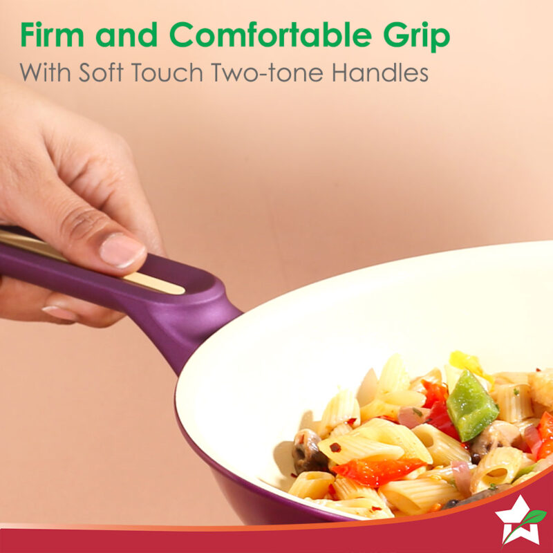 Bellagio Fry Pan | 24 cm | 1.7 L | Non-Stick Ceramic Coating | Non-Toxic | Pure Aluminium | PFAS and PFOA Free | 3mm Thickness | Two-Tone Soft-Touch Handle | Firm Grip | 2 Years Warranty - Image 3