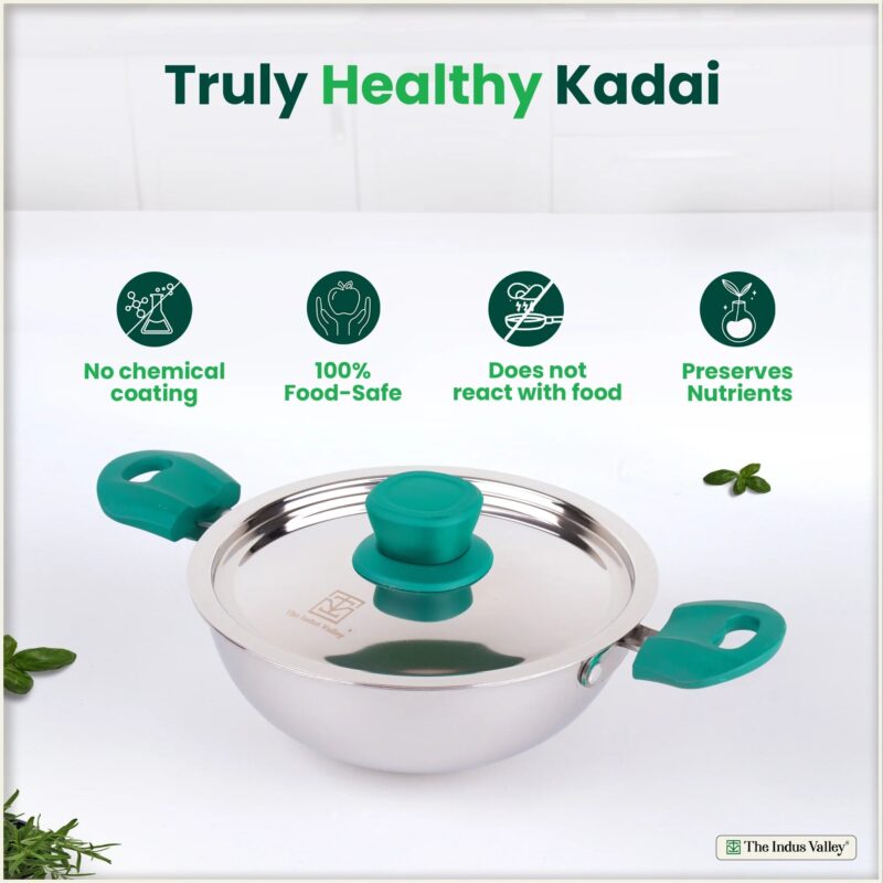 TurboCuk Tri-ply Stainless Steel Wok Kadai, Premium Quality, 3 Layer Thick Body, 100% Toxin-free, Non-stick, 1.3/3 L, 18/24 cm - Image 3