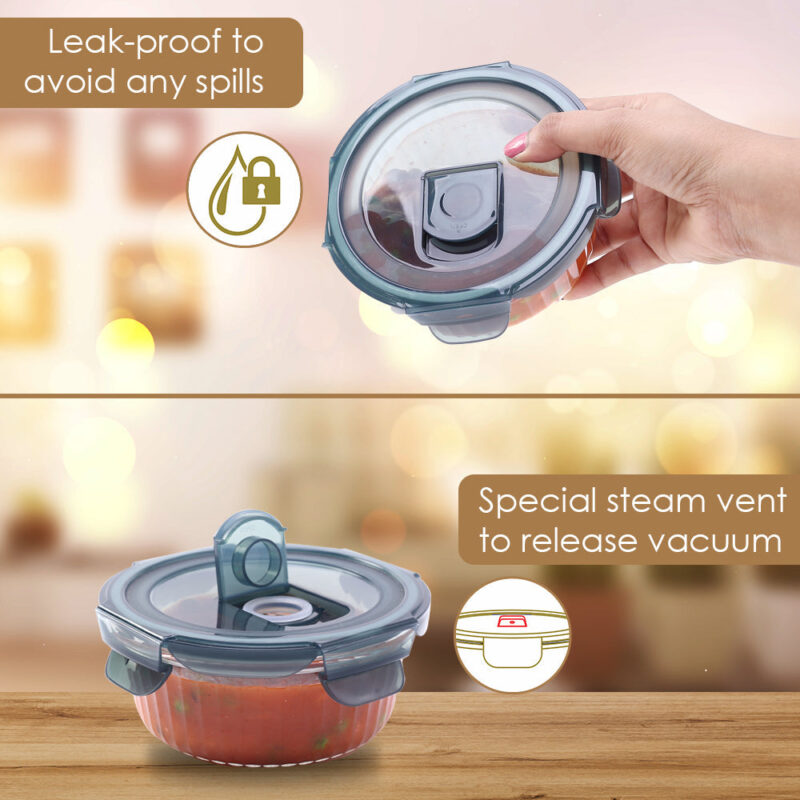 Verona Lunch Box Set of 3 Pcs, 400 ml, Leak Proof, Air Tight, Microwave Safe - Image 3
