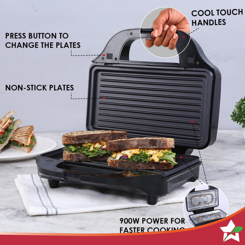 Prato Plus 3 in 1 Grill Sandwich, Grill & Waffle Maker, 900W, 1 Year Warranty - Image 6