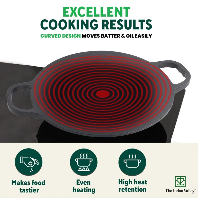 CASTrong Cast Iron Double Handle Concave Tawa, Pre-seasoned, Naturally Nonstick, 100% Pure, Toxin-free, Roti/Dosa Tawa for Kitchen Use, 11 In/27.9cm/2kg - Image 4
