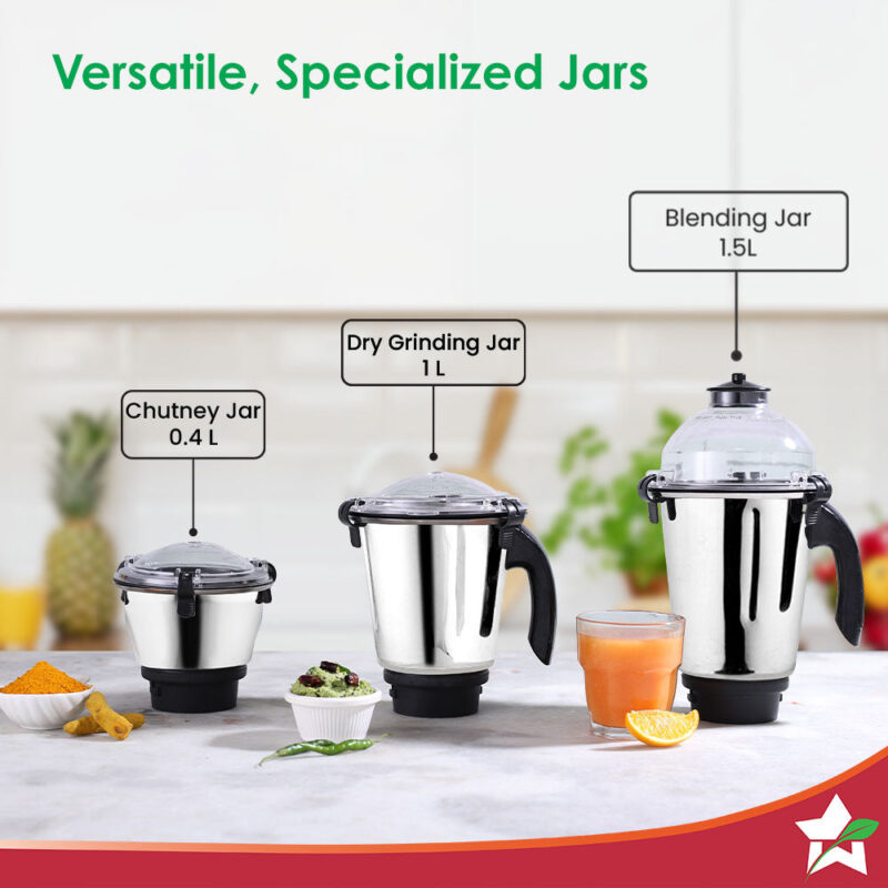 Hush BLDC Mixer Grinder | 3 Jars for Blending, Dry Grinding, Chutney Grinding | Low Friction | Low Noise | Conserves Power | Grind Masalas, Nuts, Coconut to Fruits/Vegetables | RPM 18,000 - Image 5