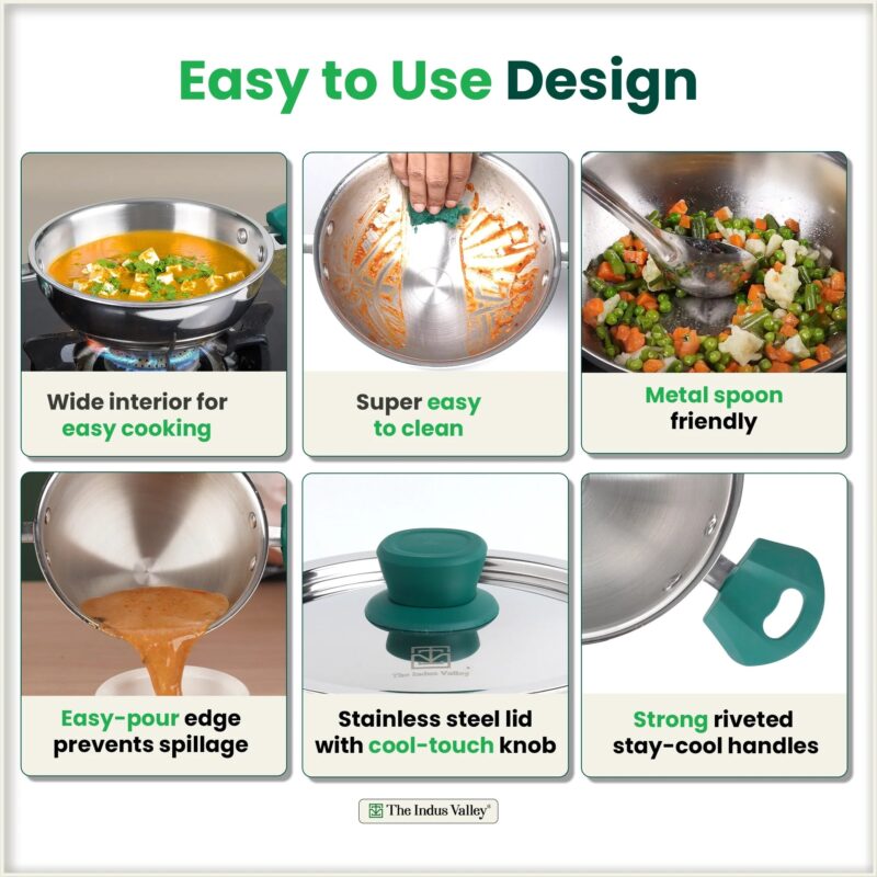 TurboCuk Tri-ply Stainless Steel Wok Kadai, Premium Quality, 3 Layer Thick Body, 100% Toxin-free, Non-stick, 1.3/3 L, 18/24 cm - Image 10