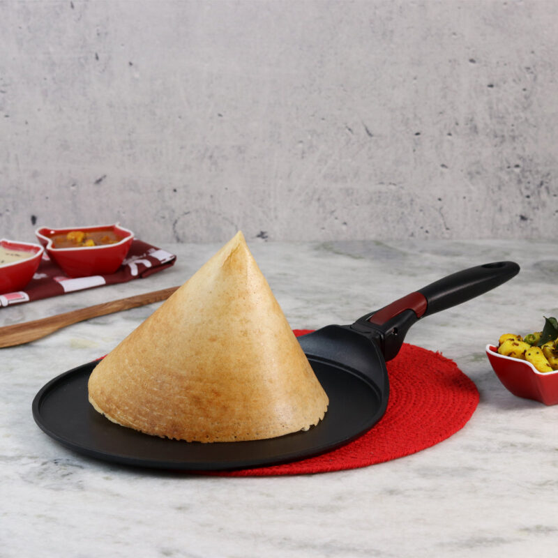 Click Space Saver 30 cm Non-stick Dosa Tawa, Induction Bottom, Foldable Handle, Aluminium, 4mm, 2 Years Warranty, Black - Image 7
