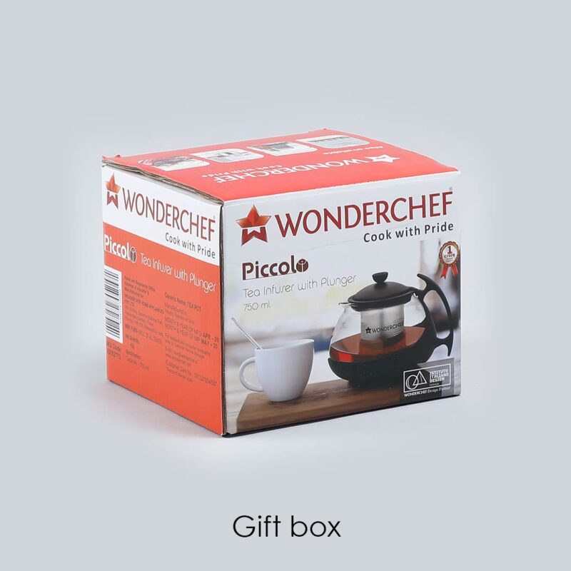 Piccolo Glass Tea Infuser with Plunger, 750ml, Black, Stainless Steel Mesh Filter - Image 9