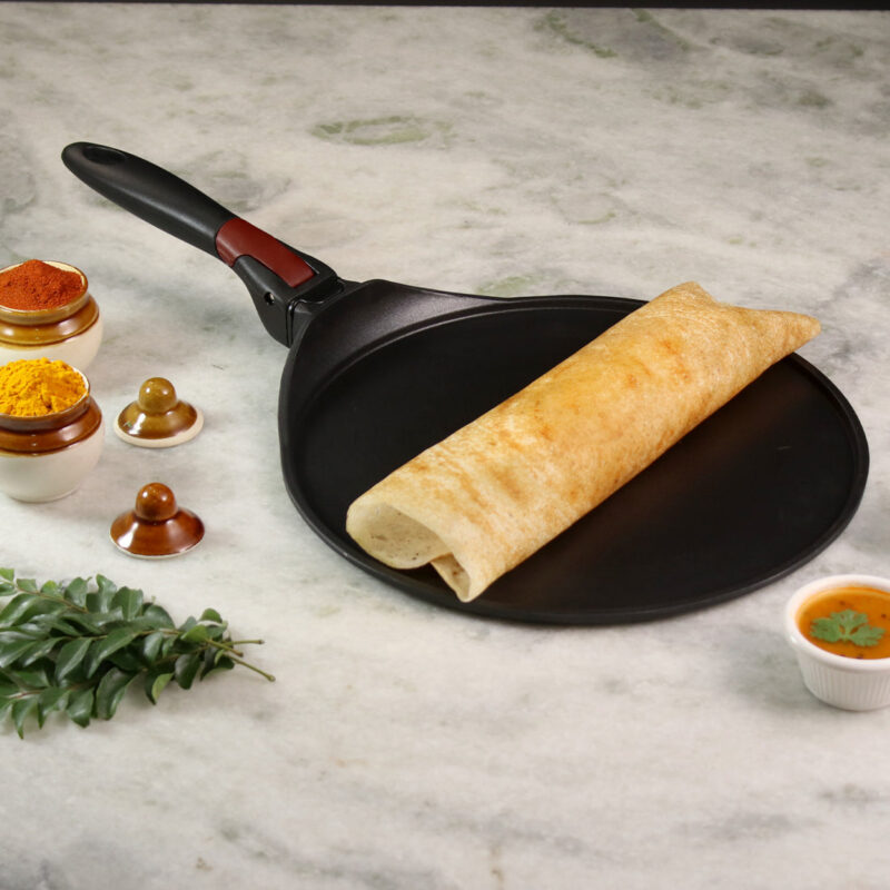 Click Space Saver 30 cm Non-stick Dosa Tawa, Induction Bottom, Foldable Handle, Aluminium, 4mm, 2 Years Warranty, Black - Image 8