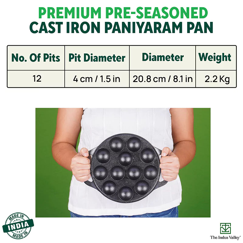 12 Pit/Cup CASTrong Cast Iron Kuzhi Paniyaram/Paddu Pan/Appe Maker, Pre-seasoned, 100% Pure, Toxin-free, Free Spatula, 21 cm, 2.2 kg - Image 5