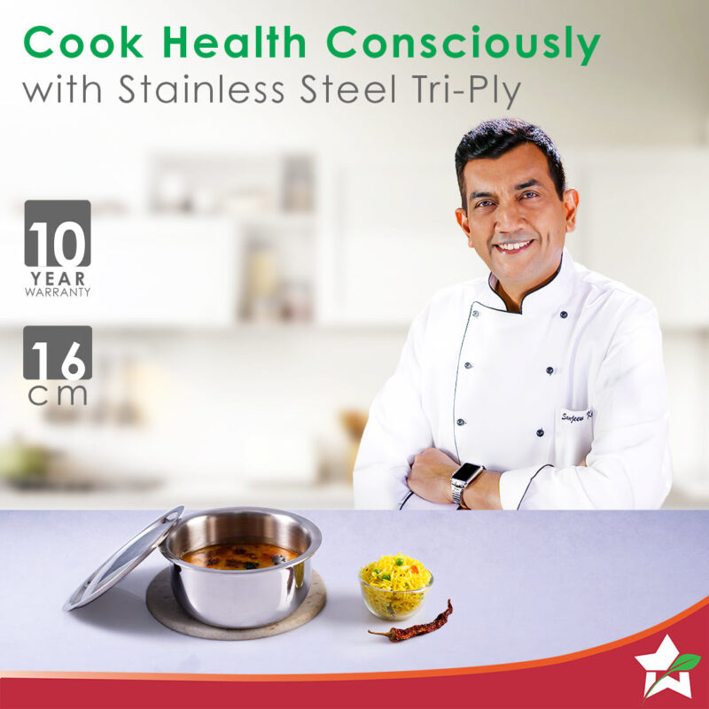 Nigella Tri-ply Stainless Steel 16 cm Cooking Pot | 2.6mm Thickness | Silver - Image 6