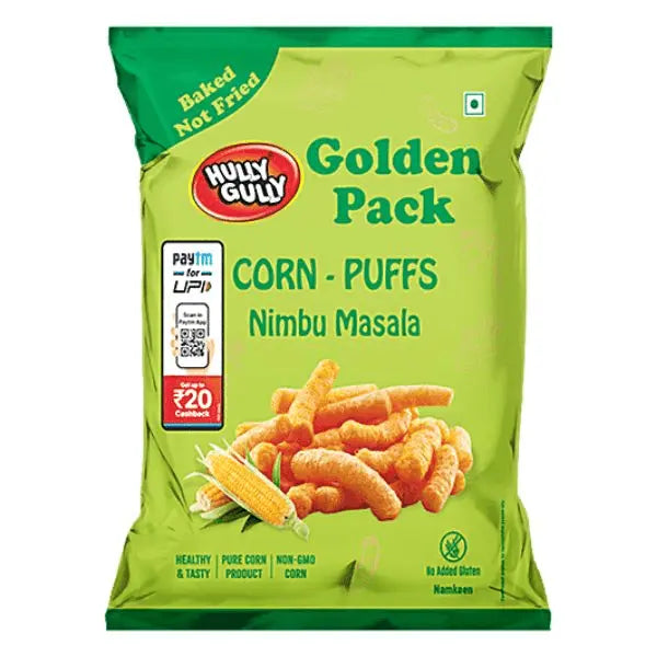20x Hully Gully Golden Pack Nimbu Masala Corn Puffs - Pack of 20 -130g each