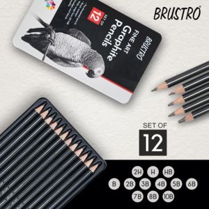 BRUSTRO Fine Art Graphite Pencil Set |10B - 2H | Pack of 12 with Elegant Tin Box| Ideal for Students and Adults, Drawing, Sketching, Mandala Shading, Pencils For Beginners and Artists - Image 5