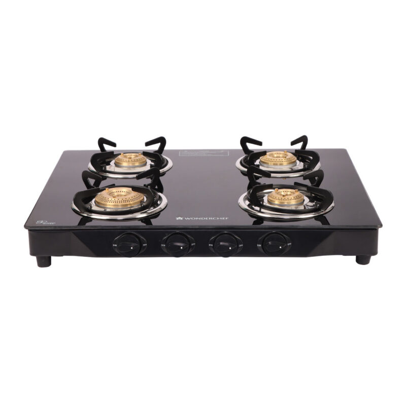 Glory 4 Burner Glass Cooktop, Black 8mm Toughened Glass with 2 Years Warranty, Ergonomic Knobs, Stainless Steel Drip Tray, Manual Ignition Gas Stove - Image 6