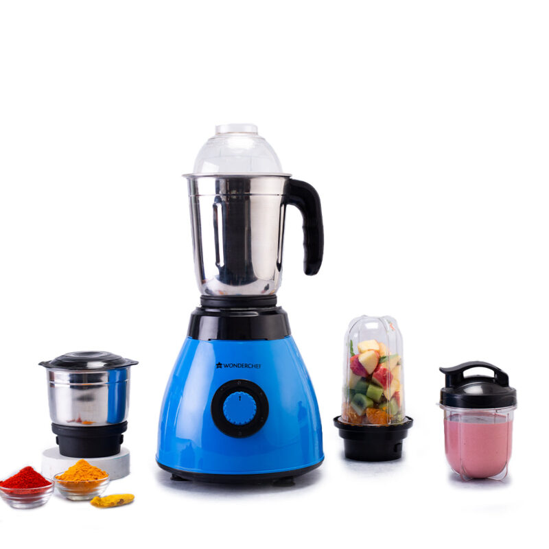 Wonderchef Renewed Acura Blender Pro Mixer Grinder | 4 Jars (2 Stainless Steel + 2 Polycarbonate Jars) |500W | 230V~50Hz | Black & Blue - Image 5