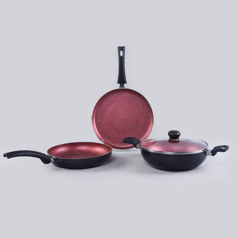 Sigma Non-stick Cookware Set, 4Pc (Kadhai with Lid, Dosa Tawa, Fry Pan), Induction Bottom, Cool Touch Bakelite Handles, Virgin Aluminium, PFOA Free, 2 Years Warranty, Red and Black - Image 12