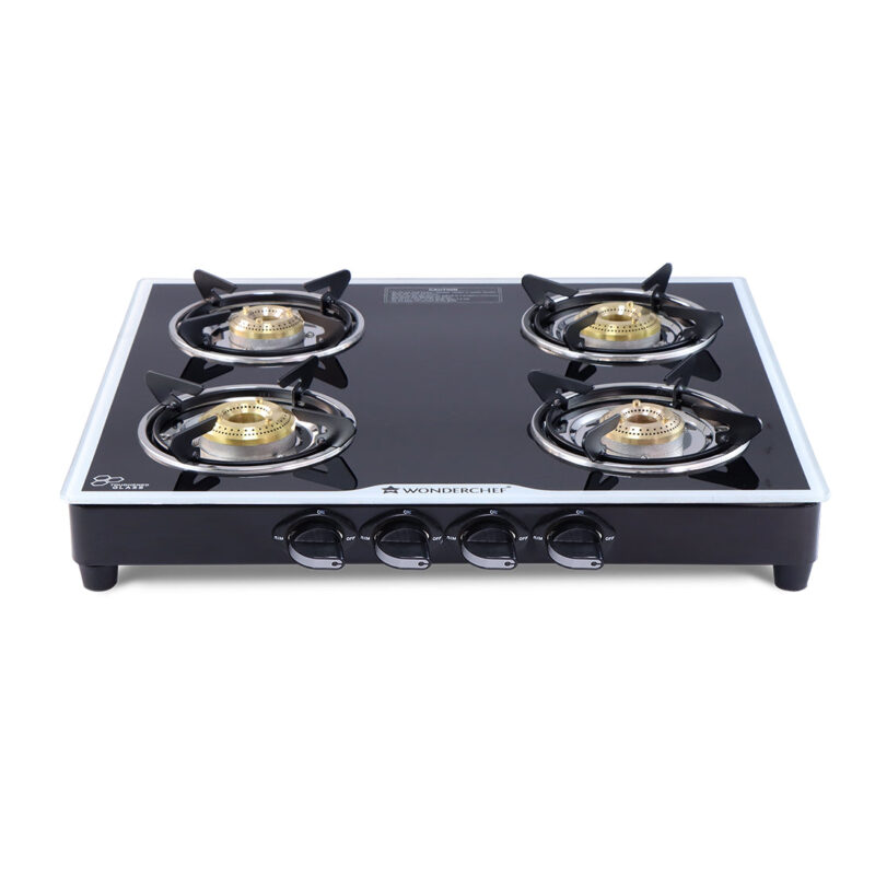 Platinum 4 Burner Manual Glass Cooktop | 6mm Toughened Glass Cooktop | Stainless Steel Drip tray | Anti-Skid Legs | Large Pan support | Manual Ignition | Black steel frame | 2 Year Warranty | Black - Image 7