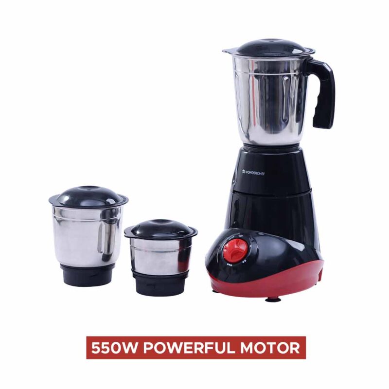 Capri Mixer Grinder 550W, Black & Red, 5 Years Warranty - Image 7