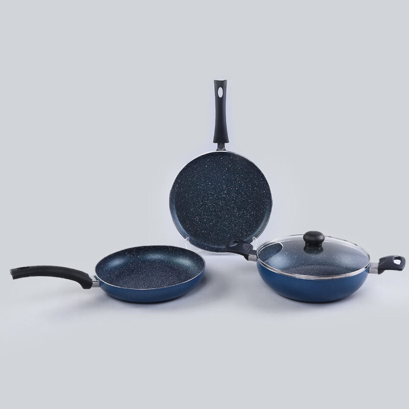 Sigma Non-stick Cookware Set, 4Pc (Kadhai with Lid, Dosa Tawa, Fry Pan), Induction Bottom, Cool Touch Bakelite Handles, Virgin Aluminium, PFOA Free, 2 Years Warranty, Midnight Blue - Image 12