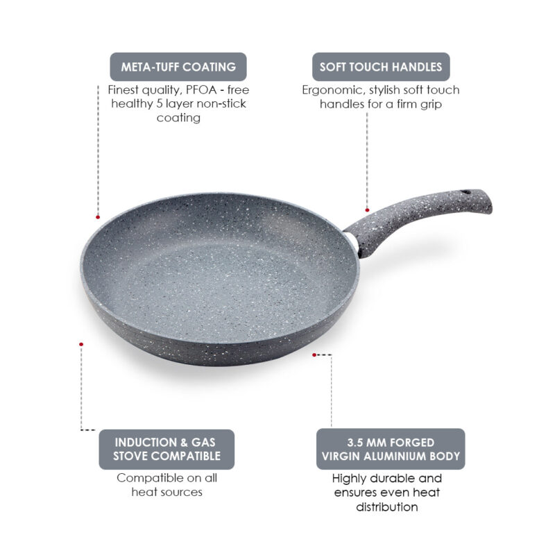 Wonderchef Renewed Granite 26cm Non-Stick Fry Pan | 2L | 5 Layer PFOA Free Non-Stick Coating | Compatible with Hot Plate, Hobs, Gas Stove, Ceramic Plate and Induction Cooktop - Image 9