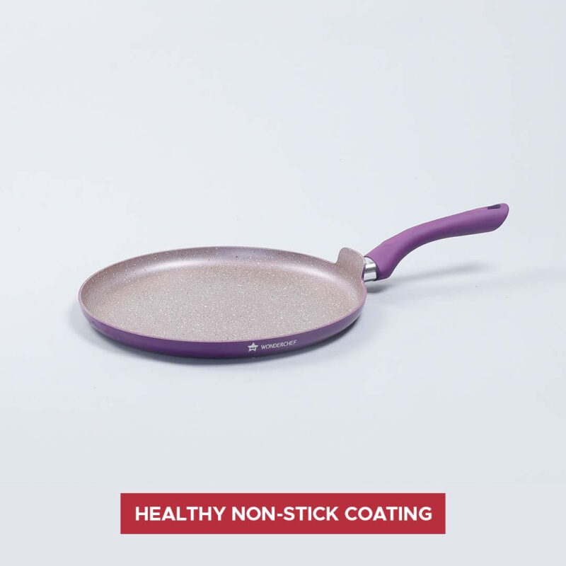Royal Velvet 24 cm Non-Stick Dosa Tawa | Induction Bottom | Soft-Touch Handle | Virgin Grade Aluminium | PFOA and Heavy Metals Free | 3 mm | Non-Stick Tawa | 2 Years Warranty | Purple - Image 12