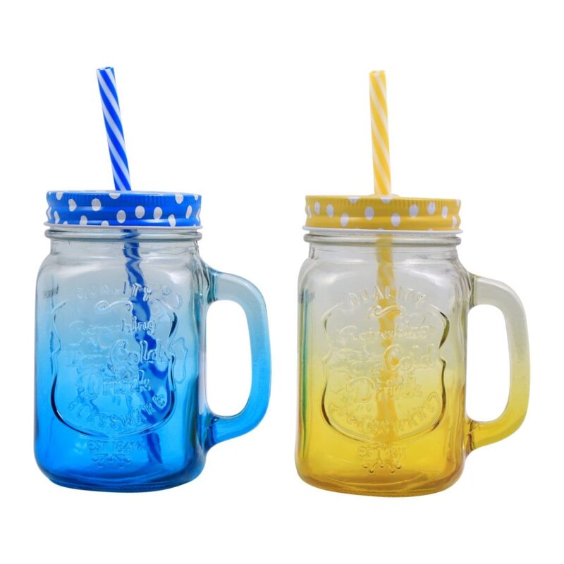 Mason Jar Set 450Ml (Yellow And Blue) - Image 7