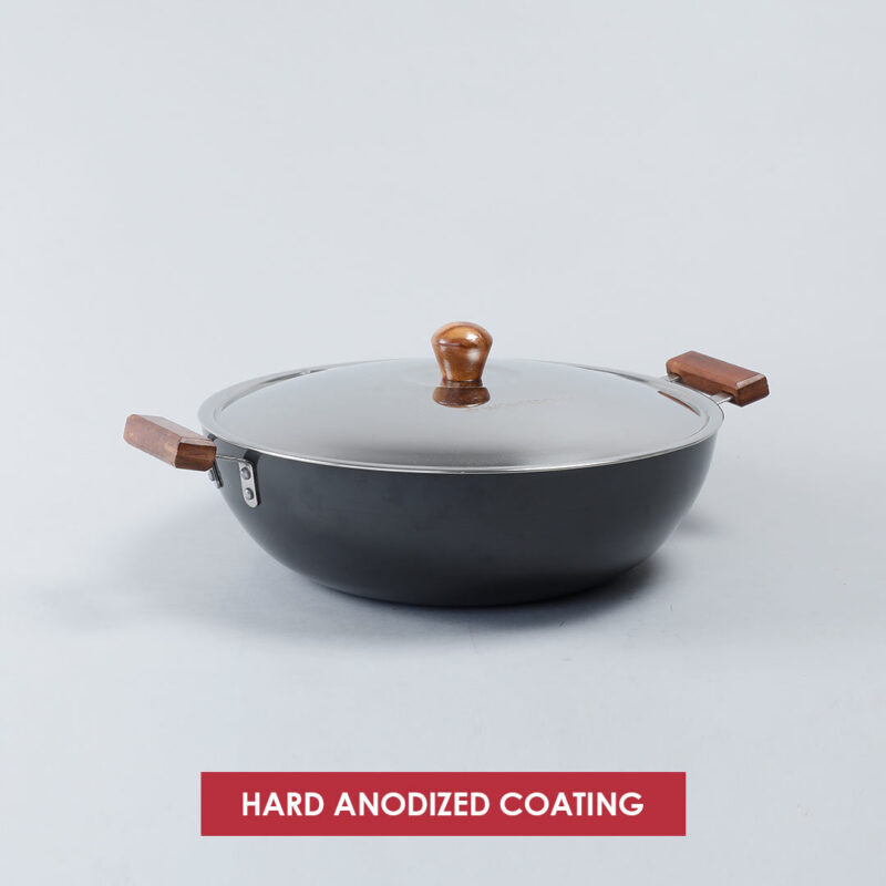 Ebony Hard Anodized 34 cm Deep Kadhai with Lid | 8 L| 3.25 mm thick| Ideal for Healthy Stir-frying, Saute, Curry | Black - Image 7