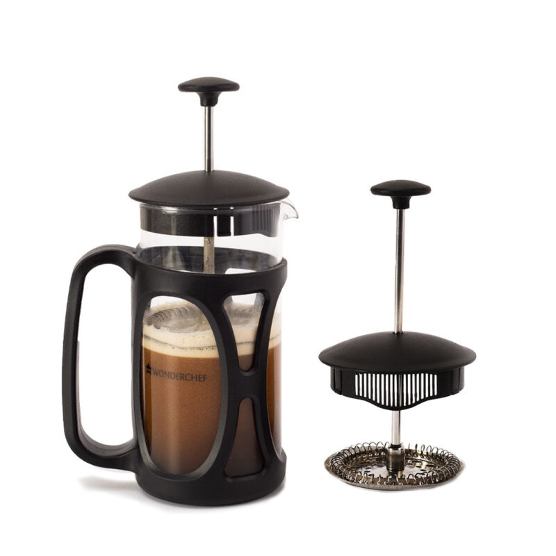 Wonderchef Renewed French Press Coffee & Tea Maker 600 ml | Premium Heat Resistant Borosilicate Glass Carafe in SS Housing | 4 Level Filtration System | SS Plunger with Mesh | 3-4 Cups of Coffee | Brews in Just 3 Minutes | Black | 1 Year Warranty - Image 6