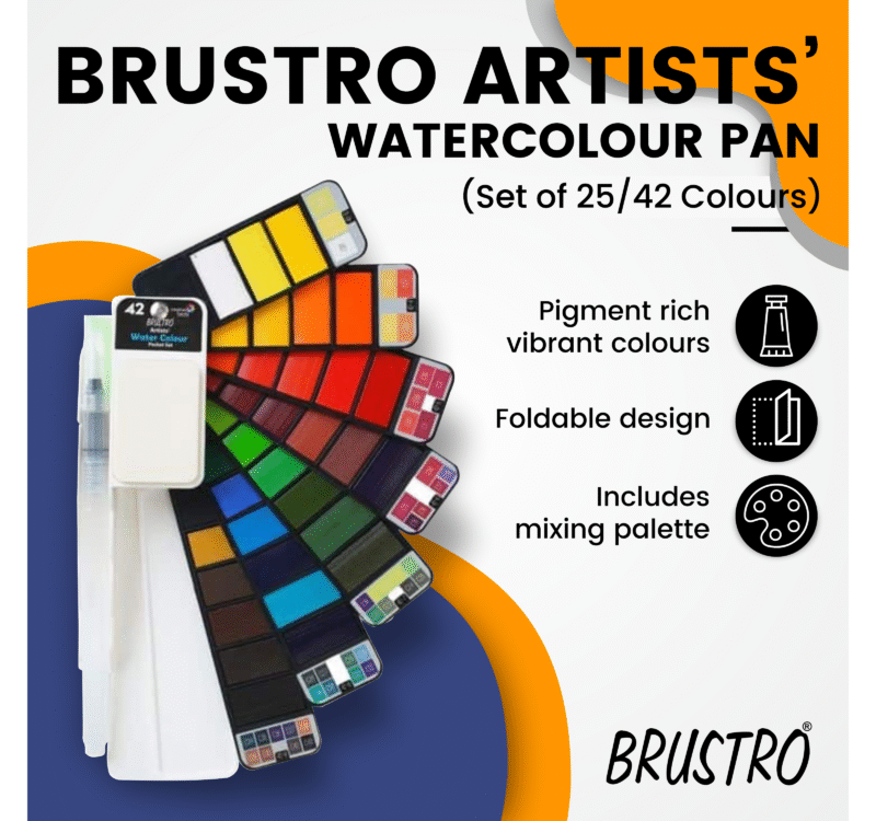 Brustro Artists Watercolour Pan Set of 25 with Artist 25% Cotton Watercolour Pad Cold Pressed 200 GSM A4 Pad 20 Sheets - Image 3