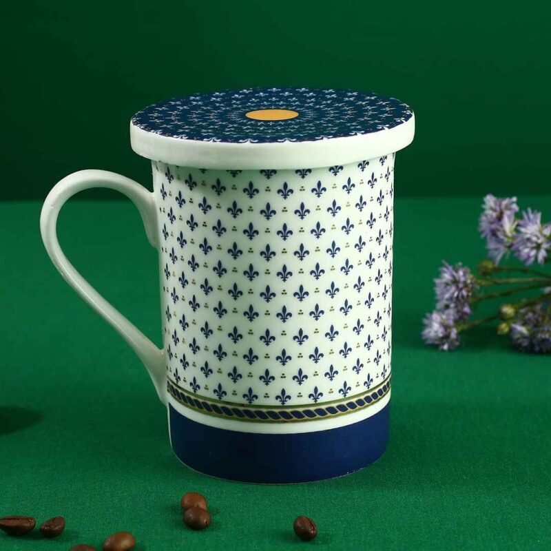 Sicilia Fine Bone China Coffee Mug with Lid - Royal Blue - 1 pc - Image 8