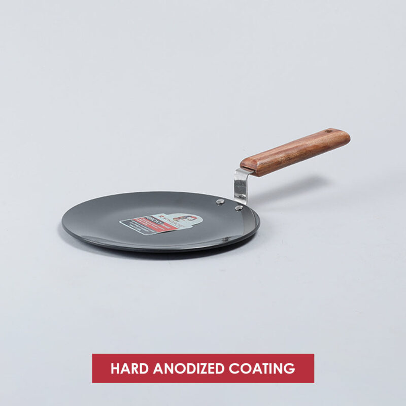 Ebony 22 cm Roti Tawa | Induction Bottom | Wooden Handle | Hard Anodized Aluminium | Non-Stick Tawa | 4.06 mm | 5 Years Warranty | Black - Image 8