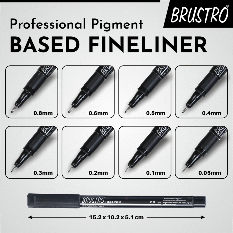 Brustro Professional Pigment Based Fineliner - Set of 8 (Black) - Image 4