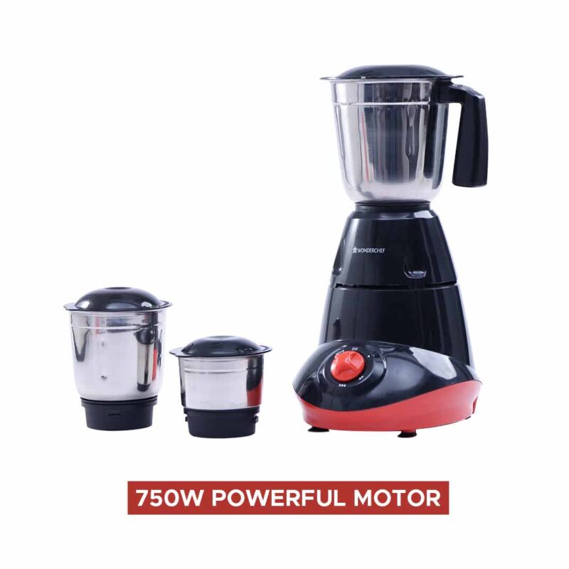 Wonderchef Renewed Capri Mixer Grinder 750W, 3 Stainless Steel Jars, Black & Red, 1 Year Warranty - Image 8
