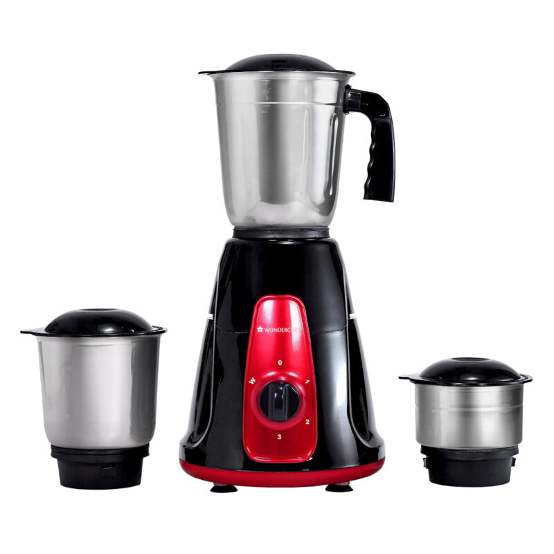 Platinum Mixer Grinder 500W with 3 Stainless Steel Jars And Anti-Rust Stainless Steel Blades, Ergonomic Handles, 5 Years Warranty On Motor, Black & Crimson - Image 2