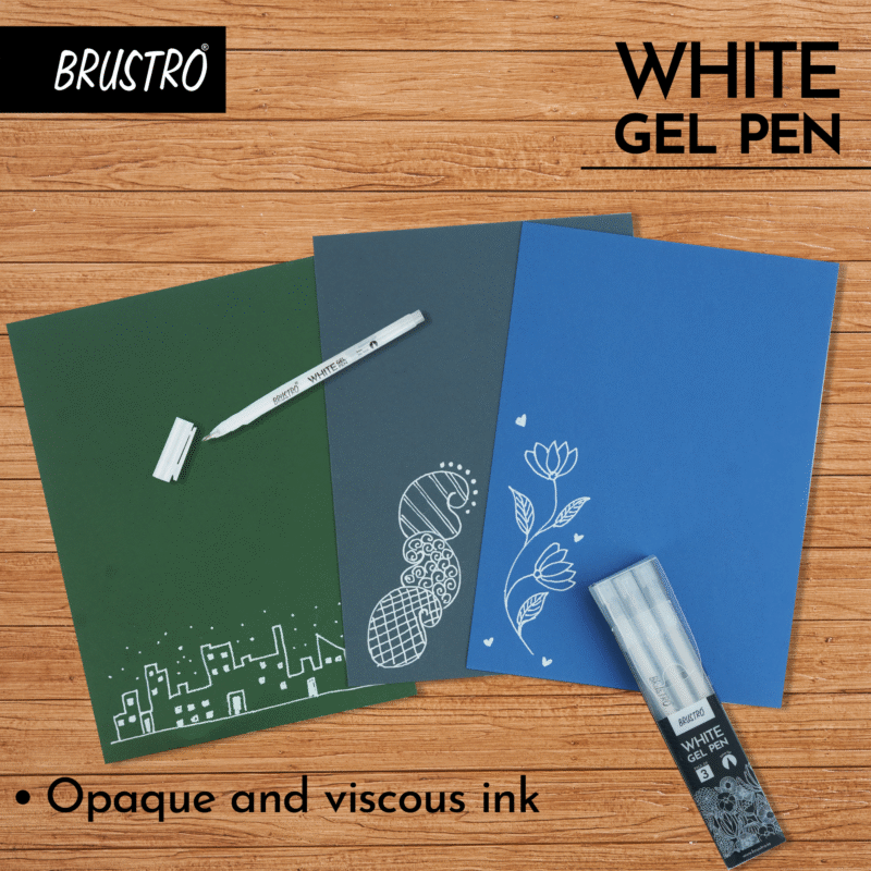BRUSTRO White Gel Pen | Tip size -1 mm|Pack of 3 | Ideal for Students and Adults, Drawing, Mandala Arts, Students, Office Use, Writing, Pen Set - Image 2