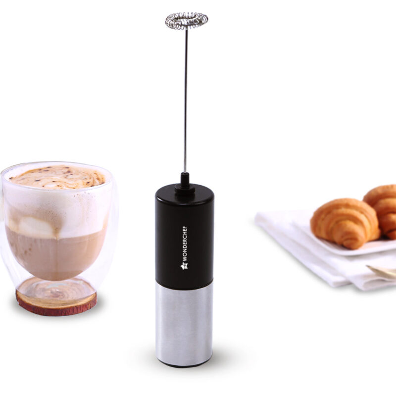 Wonderchef Regalia Milk Frother | Rich and Creamy Froth in Seconds | Stainless Steel Body & Whisk | AA Battery Operated | Blend Lassi, Cold Coffee, Gym Shakes, Whipped Cream | Easy to Clean | Black - Image 6