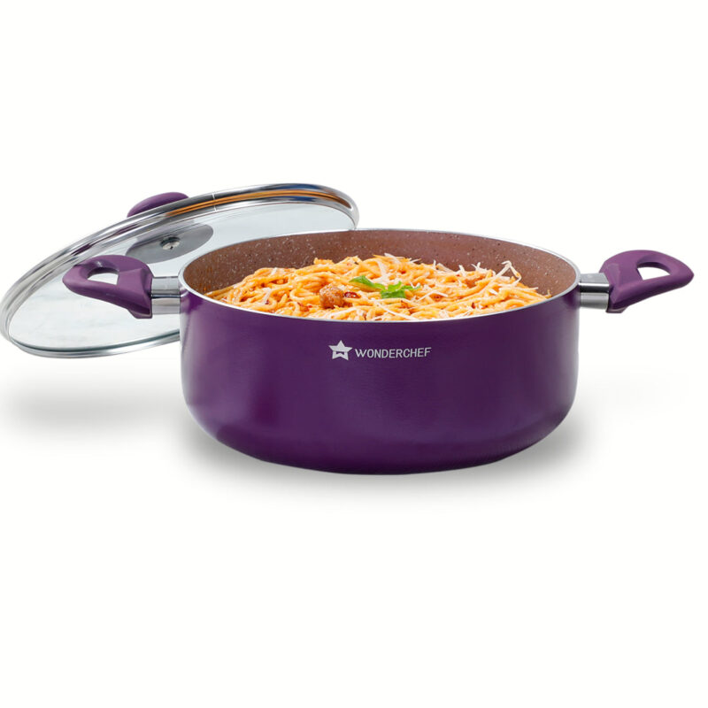 Royal Velvet 24cm Casserole with Glass Lid I Induction Ready | Soft-touch handles |Non – Toxic I Virgin Aluminium| 3 mm thick | 4.5 litres | 2 year warranty | Purple - Image 6
