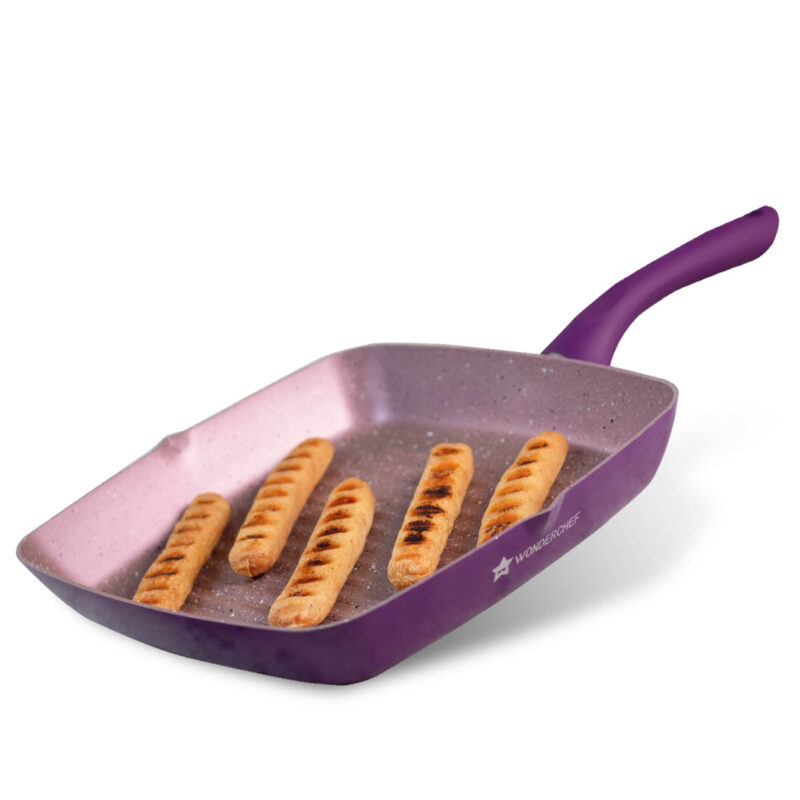 Royal Velvet 20cm Grill Pan | Soft-touch handles |Non – Toxic I Virgin Aluminium| 3 mm thick | 2 year warranty | Purple - Image 7